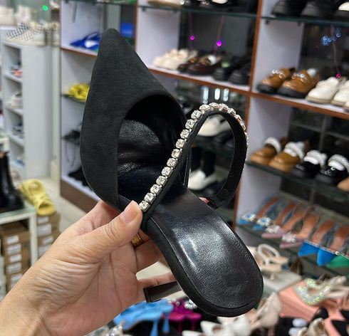 Pointed Toe Rhinestones Embellished Heels